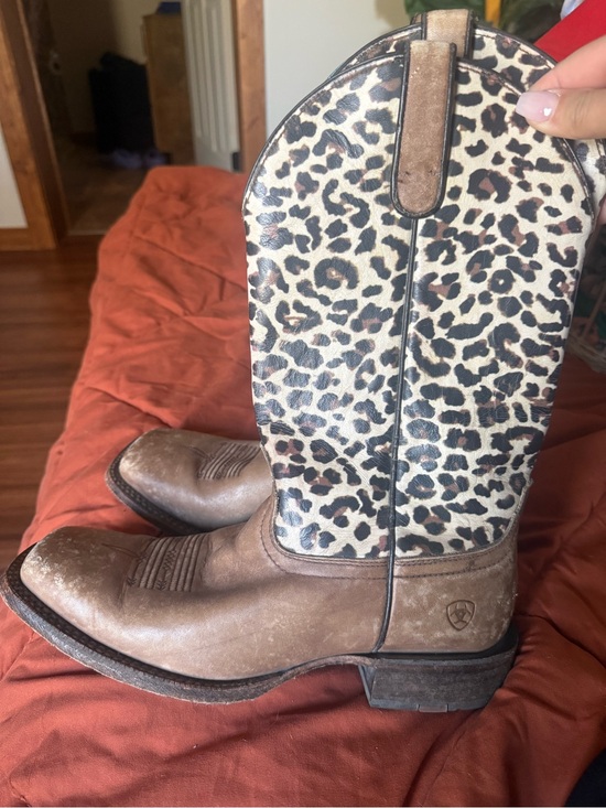 Ariat Shoes - Ariat Leopard Print Western Boots - Brown & Cream